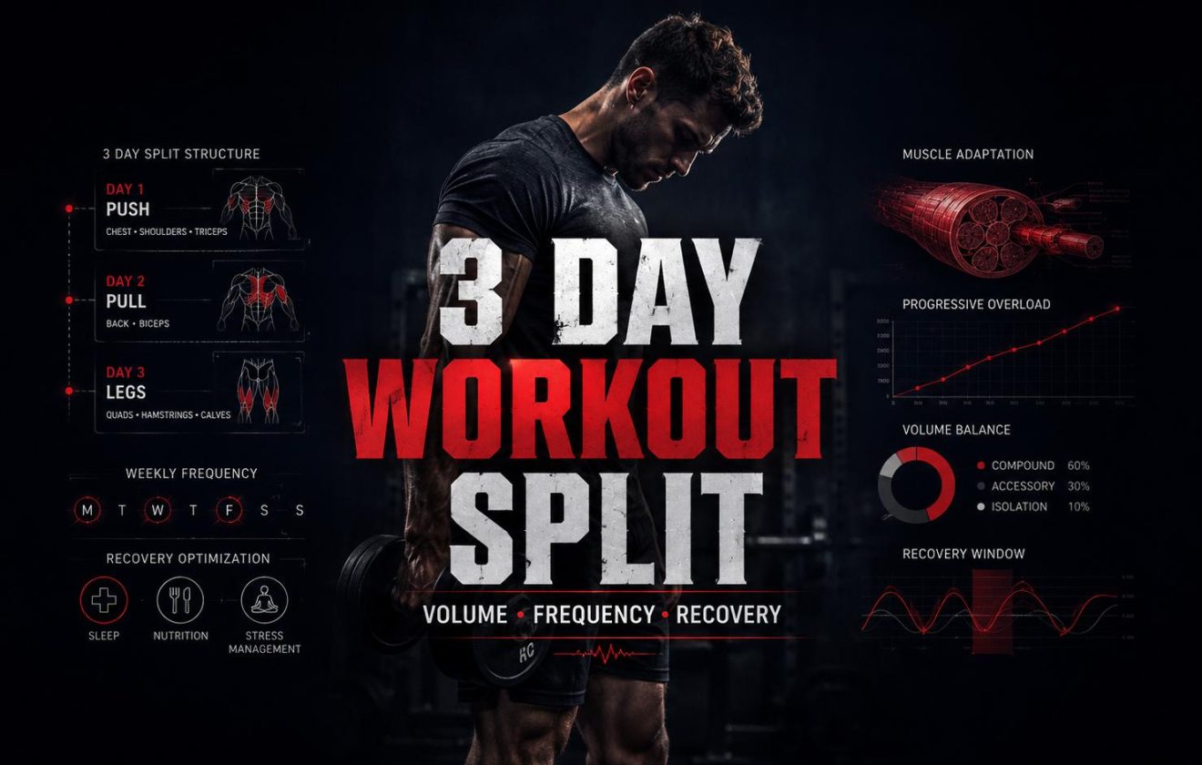 3 day workout split with volume frequency and recovery