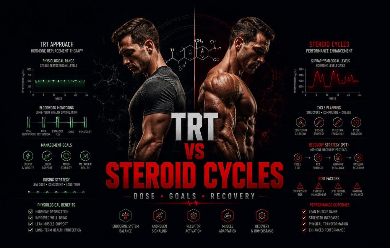 TRT versus steroid cycles guide about dosing goals recovery and bloodwork