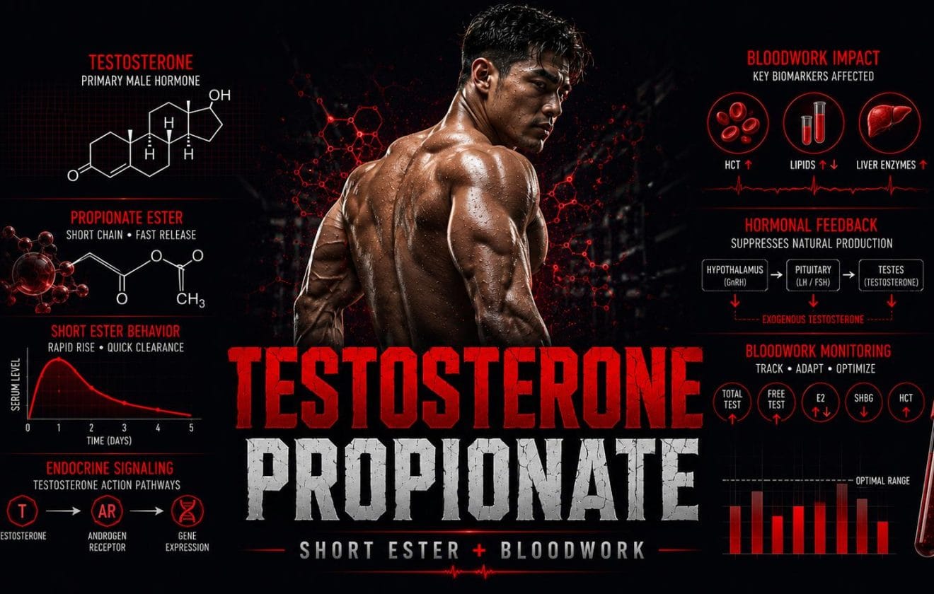 Testosterone propionate preview image about short ester and bloodwork