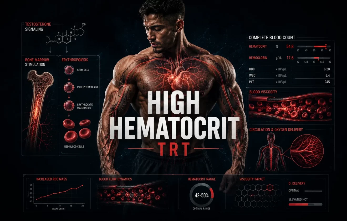 High hematocrit on TRT showing red blood cell production, blood viscosity, circulation, and CBC bloodwork monitoring