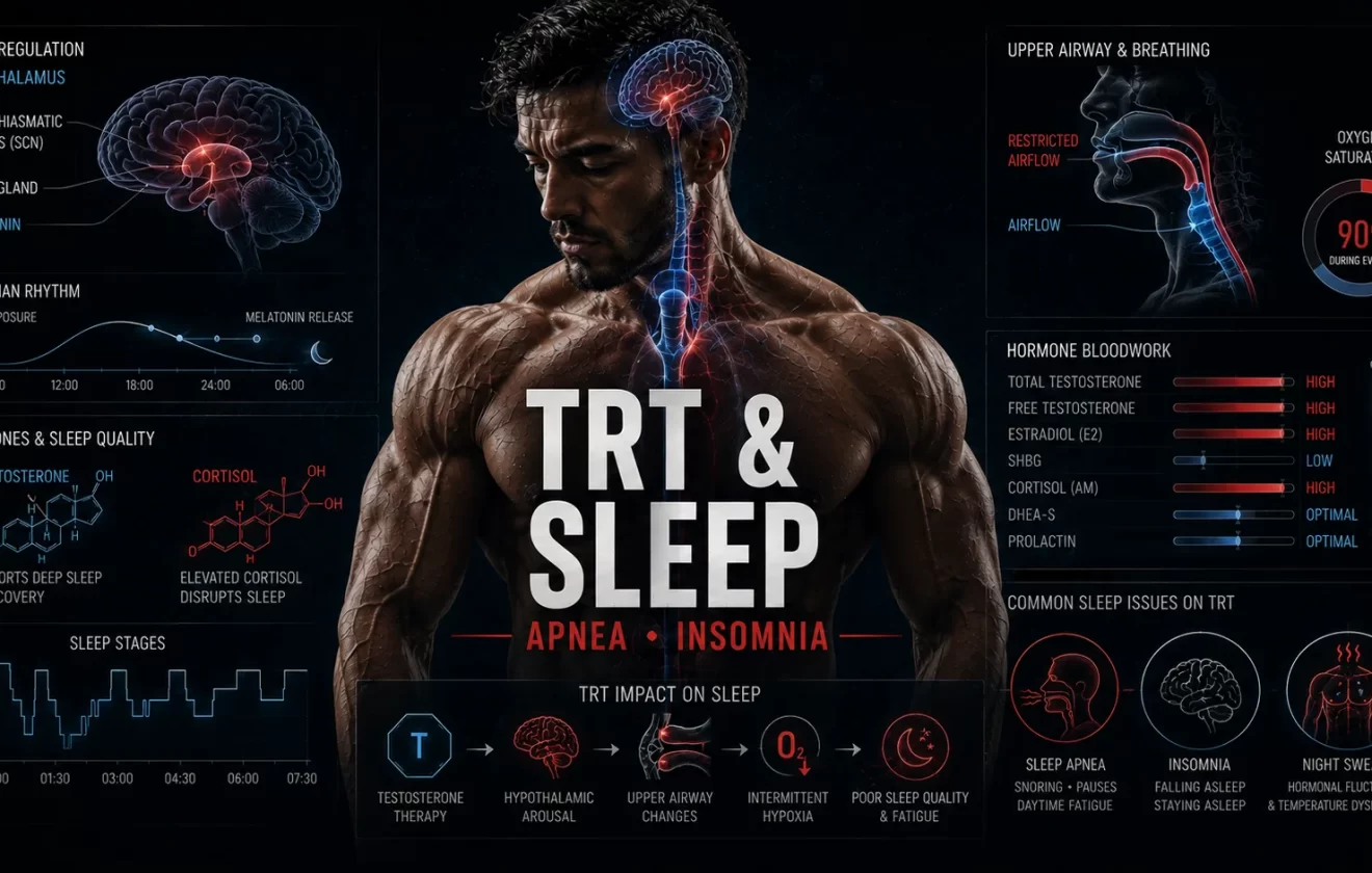 TRT and sleep showing brain endocrine regulation airway anatomy and sleep physiology visualization