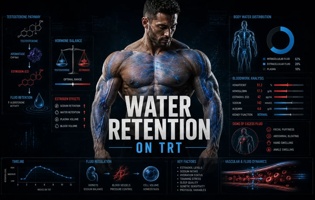 Water retention on TRT showing fluid distribution hormone regulation and endocrine system visualization