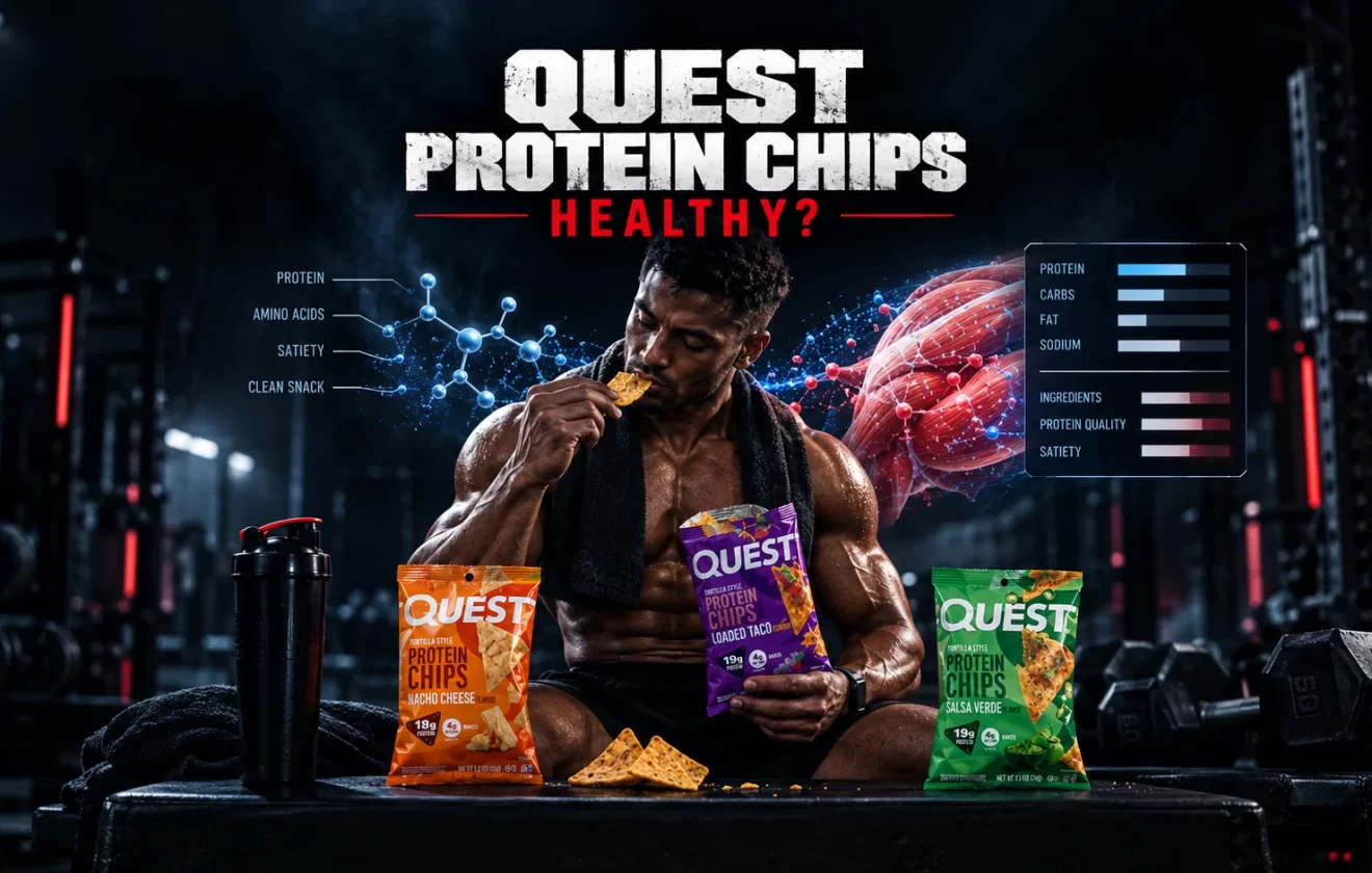 Are Quest Protein Chips healthy with muscular bodybuilder eating Quest chips and nutritional analysis