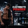 Sugar free electrolyte powder showing muscular athlete, sweat sodium loss, electrolyte minerals and hydration